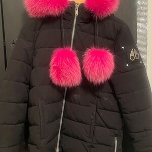 Moose Knuckles Kids Black Puffer with Pink Fur